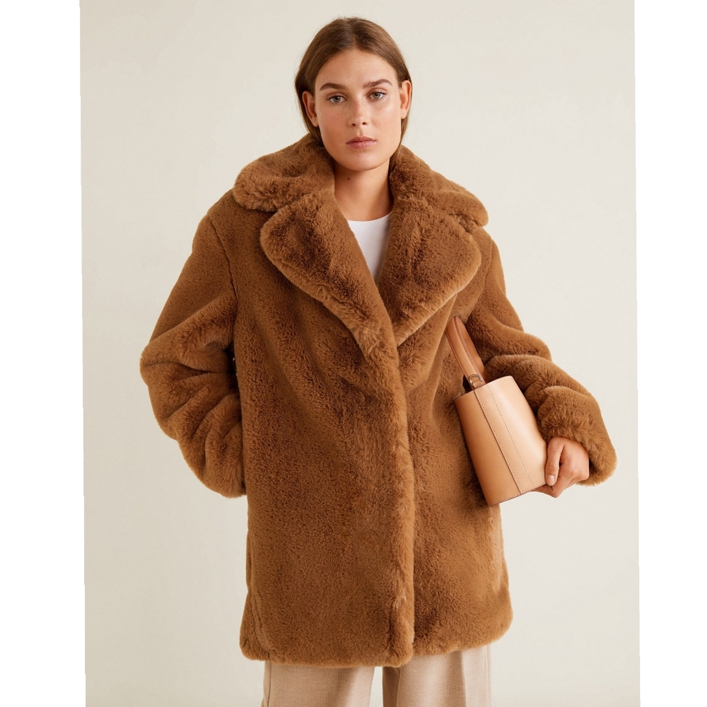MAGASCHONI Faux Fur Camel Super Luxe Teddy Pea Coat